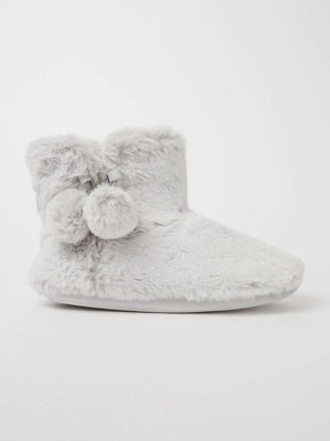 Grey Tipped Faux Fur Slipper Boots Women at ASDA