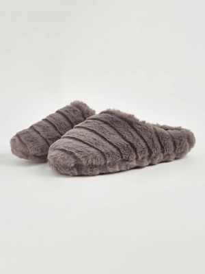 Grey Fluffy Mule Slippers Women at ASDA