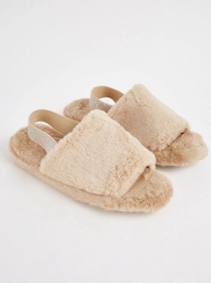 Camel Faux Fur Slingback Slider Slippers Sale & Offers at ASDA