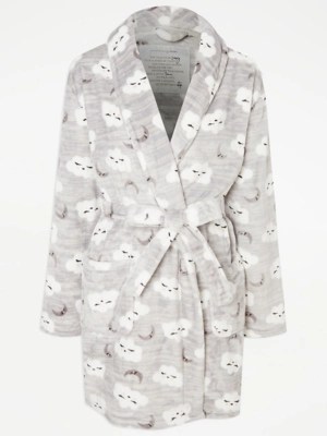 Grey Cloud Print Fleece Dressing Gown Women at ASDA