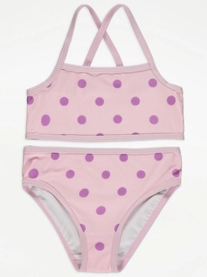 Pink Polka Dot Print Bikini Kids at ASDA