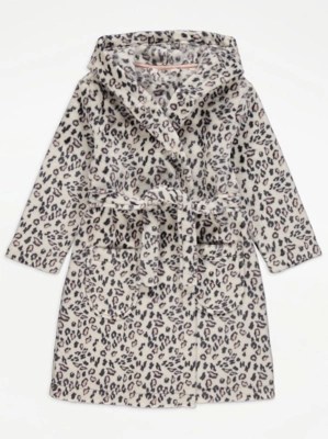 Leopard Print Fleece Dressing Gown Kids at ASDA