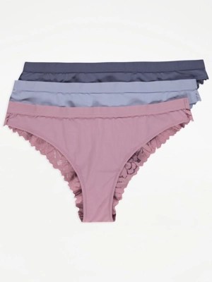 Lace Back Brazilian Knickers 3 Pack Women at ASDA