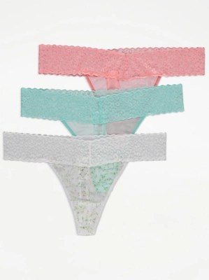 Coral Mesh Tanga Knickers 3 Pack Lingerie at ASDA