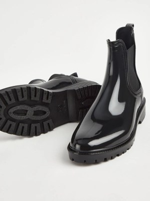 Black Gloss Finish Ankle Wellington Boots Women at ASDA