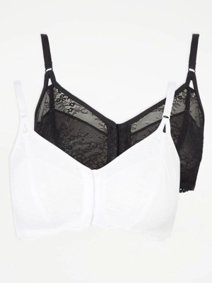 Front Fastening Lace Non Wire Support Bras 2 Pack Women at ASDA