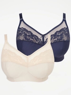 Lace Trim Non Wired Support Bras 2 Pack Women at ASDA