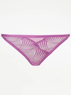 Entice Purple Embroidered Leaf Thong Women at ASDA