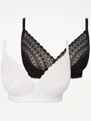 Jacquard Non Wired Bra 2 Pack Women at ASDA