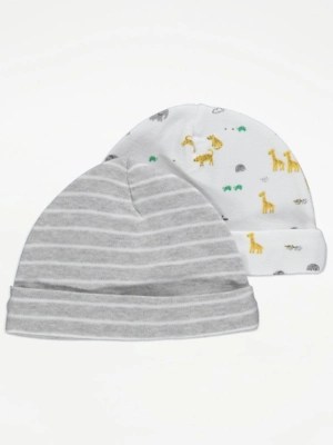 Printed Premature Baby Hats 2 Pack Baby at ASDA