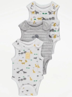 Safari Animal Print Premature Baby Bodysuits 3 Pack Baby at ASDA