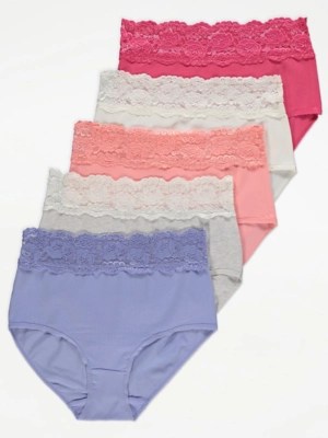 Lace Top Full Brief Knickers 5 Pack Women at ASDA
