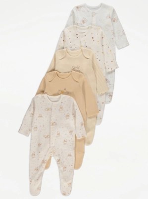 Disney Winnie the Pooh Sleepsuits 5 Pack Baby at ASDA