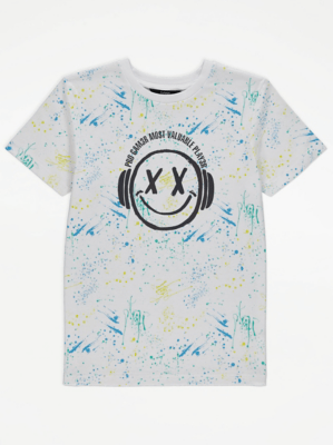 White Splatter Print Smiley Face TShirt Kids at ASDA