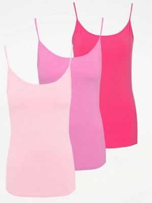 Pink Jersey Cami Vest Tops 3 Pack Women at ASDA