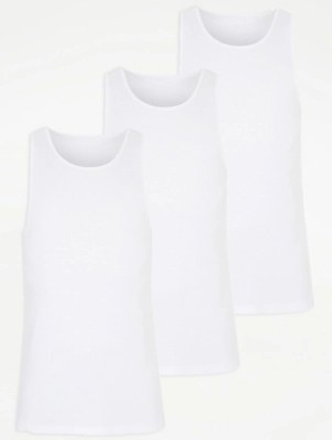 White Jersey Vest Tops 3 Pack Men at ASDA