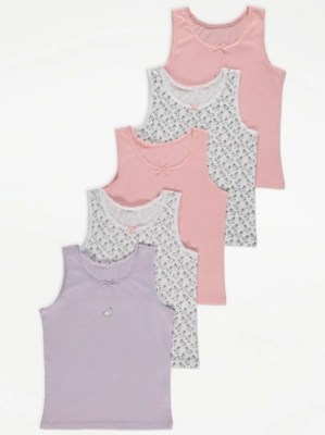 Unicorn Print Vest Tops 5 Pack Kids at ASDA
