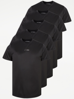 Black Sports TShirt 5 Pack Men at ASDA