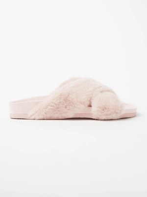 Pink Faux Fur Sliders Kids at ASDA