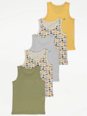 Safari Animal Print Vest Tops 5 Pack Kids at ASDA