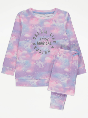 Purple Unicorn Print Pyjamas Kids at ASDA