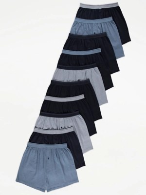 Contrast Trim Loose Fit Boxers 10 Pack Men at ASDA
