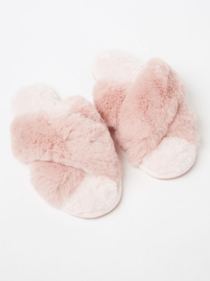 Pink Faux Fur Slider Slippers Women at ASDA