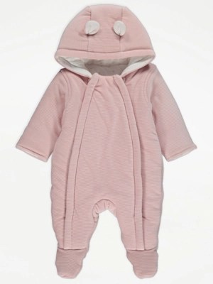 Pink Quilted Ribbed Pram Suit Baby at ASDA