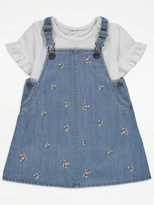 Floral Embroidered Denim Pinafore Dress and Top Kids at ASDA