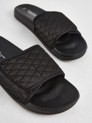 Black Quilted Strap Sliders Women at ASDA