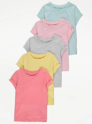 Assorted Bright Plain TShirts 5 Pack Kids at ASDA