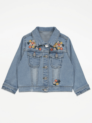 Blue Floral Embroidery Denim Jacket Kids at ASDA