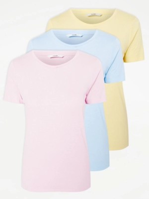 Assorted Pastel Plain TShirts 3 Pack Women at ASDA