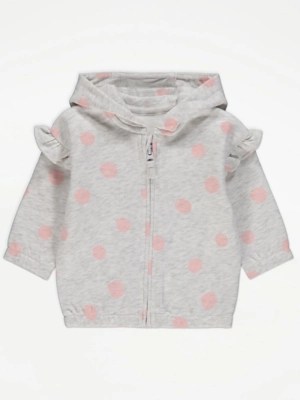 Grey Polka Dot Zip Up Hoodie Baby at ASDA
