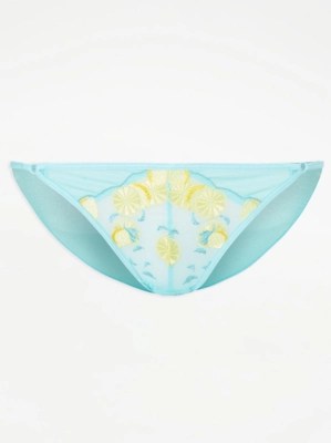 Entice Blue Embroidered Lemon Tanga Knickers Women at ASDA