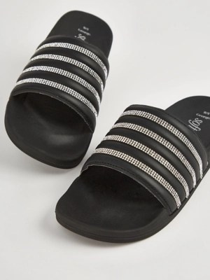 Black Sparkle Sliders Women at ASDA