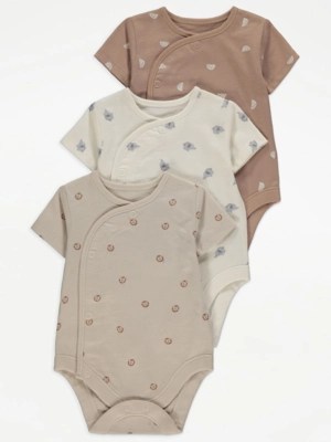 Printed Wrap Bodysuits 3 Pack Baby at ASDA