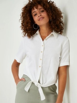 White Linen Blend Tie Up Shirt Women at ASDA