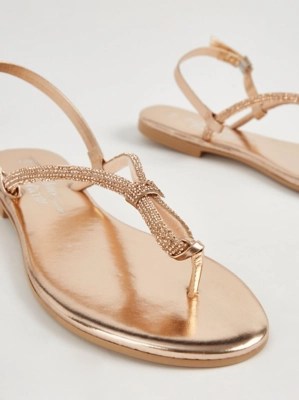 Bronze Embellished Flip Flops Women at ASDA