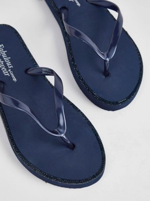 Navy Diamante Flip Flops Women at ASDA