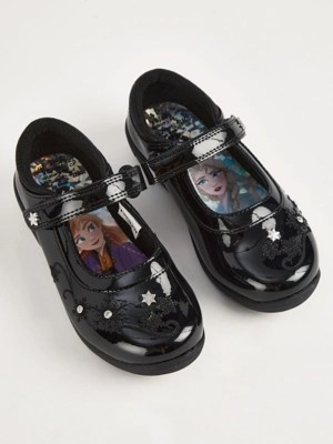 Disney Frozen Anna and Elsa Black Wide Fit Patent Shoes School