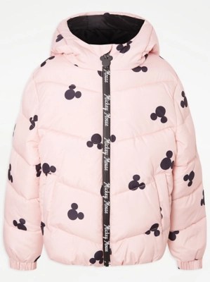 Disney Mickey Mouse Pink Padded Coat Kids at ASDA