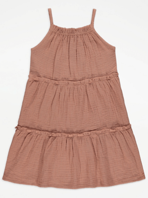 Blush Double Cloth Tiered Dress Kids at ASDA