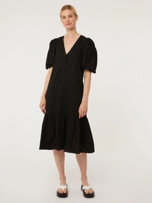 Black Schiffli Tiered Midi Dress Women at ASDA