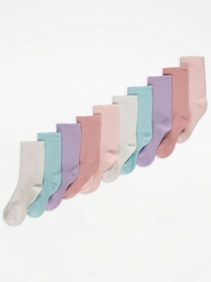 Pastel Plain Ankle Socks 10 Pack Kids at ASDA