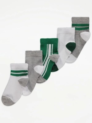 Green Assorted Striped Cropped Ankle Socks 5 Pack Kids at ASDA