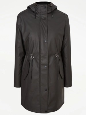 Black Rubberised Parka Women at ASDA