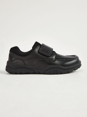 Boys Black Leather Easy Fastening School Shoes School at ASDA