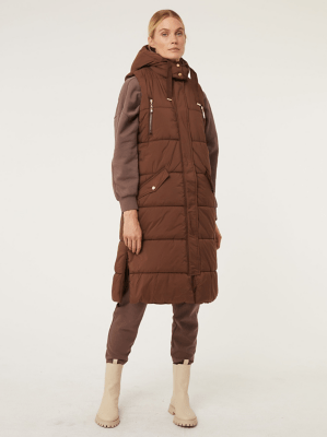 Brown Longline Quilted Gilet Women at ASDA