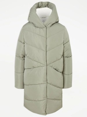 Khaki Quilted Longline Coat Kids at ASDA